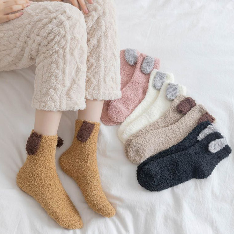 Japanilaiset 3D -kanin korvat koralli samettiset sukat tyttöjen koti -puoliksi samettiset lattiasukat